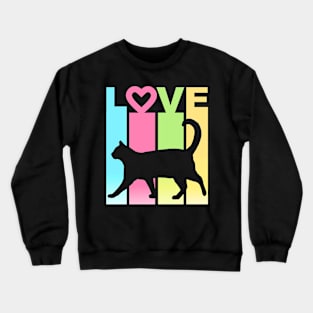 LOVE Cat Silhouette on Pastel Stripes Crewneck Sweatshirt